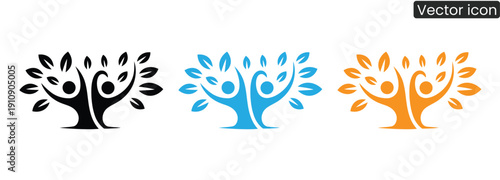 Set of colorful tree icons symbolizing growth and harmony