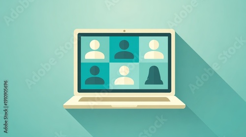 Online meeting with multiple participants joining from different locations displayed on a laptop screen