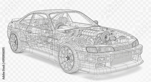 Wireframe Car Design Illustration.