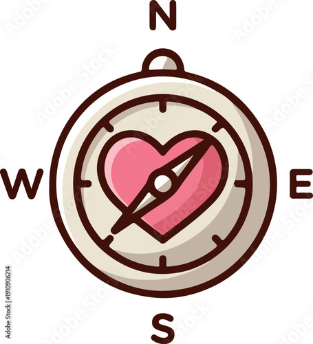 Cute Love Compass with Pink Heart and Cardinal Directions