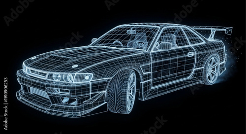 Wireframe Car Design Model Vehicle.