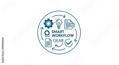 Smart Workflow Gear Icon with Symbols.