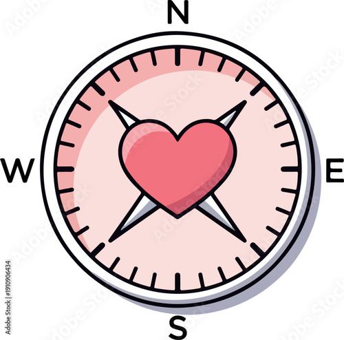 Heart Compass Icon Guiding Love Direction and Romantic Path