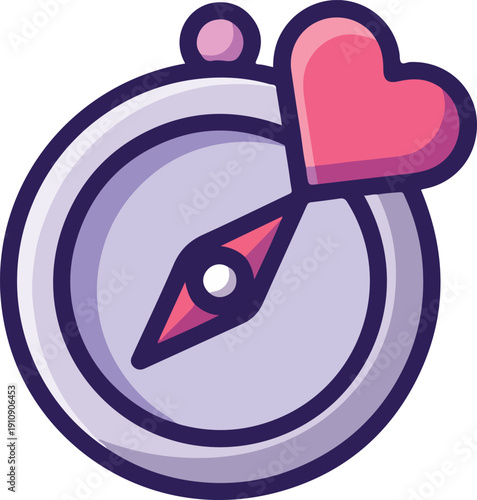 Love Compass Icon with Heart Pointer Symbol for Romantic Guidance