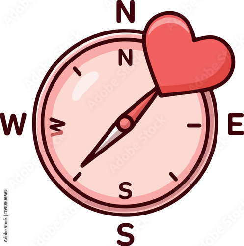 Love Compass Icon Pointing North with a Heart Needle
