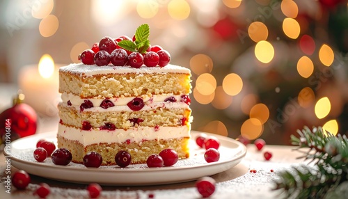 Christmas Cake with Berries and Cream.