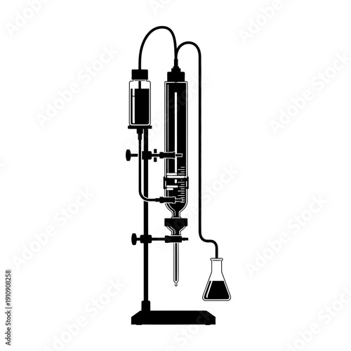 A detailed diagram of a laboratory distillation apparatus with a condenser and receiver.