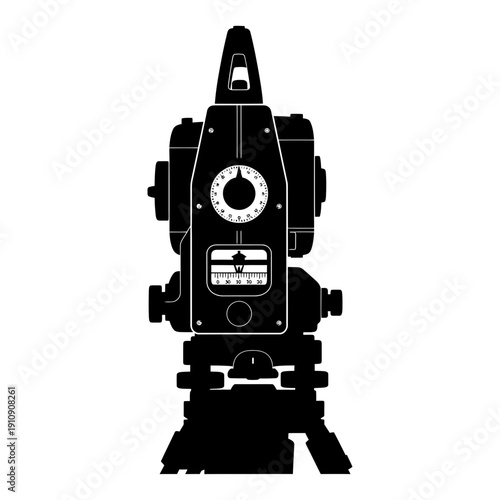 A detailed illustration of a surveying instrument used for precise measurements.