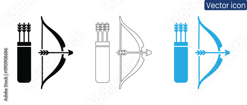 Collection of bow and arrow icons in sleek modern style