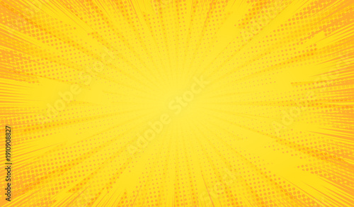 Comic background. Yellow background in pop art comics style. Cartoon thunder lightning. Game show. Funny book page. Fun dot  popart pattern for sale. Sunburst bubble. Starburst bg. Vector illustration