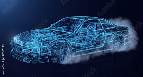 Wireframe Car Racing Speed Motion.