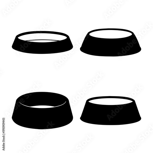 Minimalist black silhouette pet food or water bowls vector graphic set on a clean background