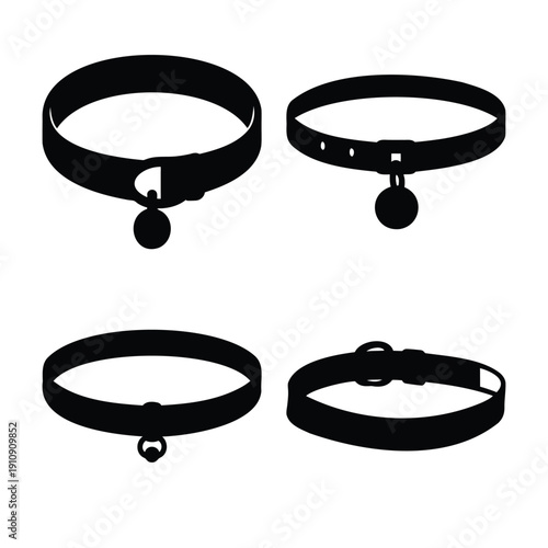 Collection of diverse pet collar silhouettes featuring various designs and dangling elements