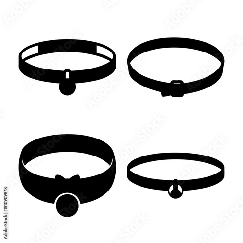 Collection of stylish black chokers and collars with various minimalist designs and pendants