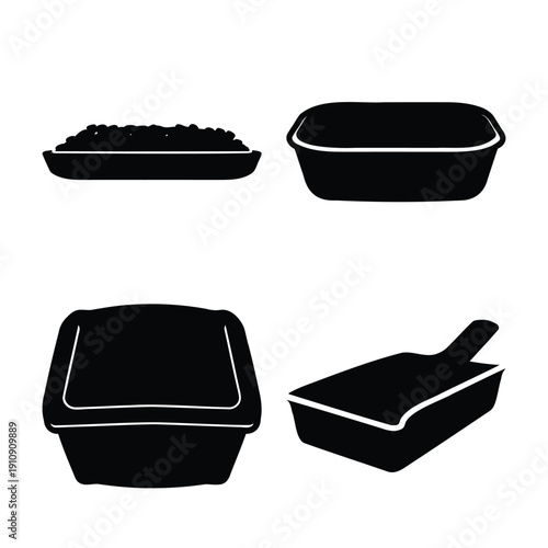 Pet cat litter box and scoop supplies for animal hygiene and waste management