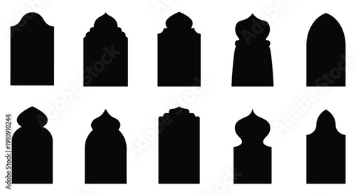 Islamic window black silhouette shape collection. 