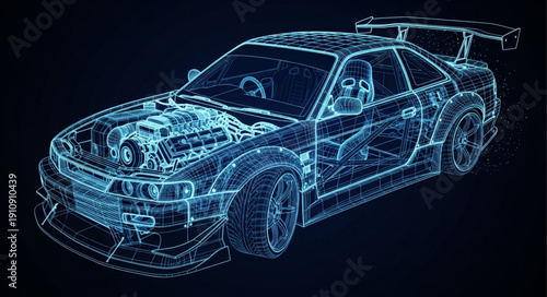Wireframe Car Model Design.