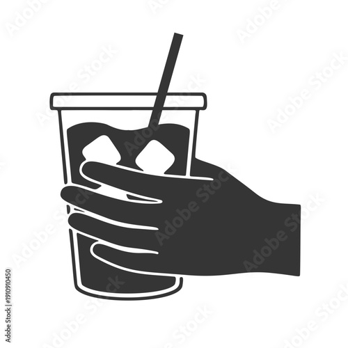 アイスコーヒーのカップを持つ手のシルエットアイコン