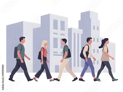 People Walking in City Flat Vector Illustration