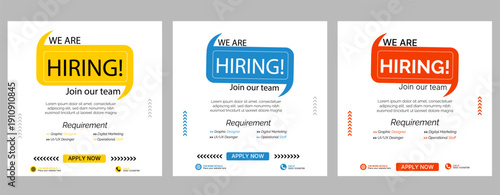Modern and creative hiring square banner template design for social media post