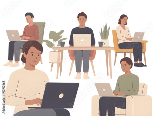 Remote Work From Home Flat Vector Illustration