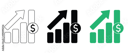 Cost Increase Vector Icons: Money, Profit & Business Growth Illustration Set