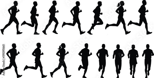 Vector, Illustration, Set, of, People, Running, and, Jogging, Silhouettes, for, Fitness, Sports, Wellness, Identity, Branding, Healthy, Lifestyle, Marathon, Training, and, Graphic, Design, Projects