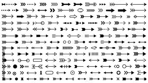 Arrow collection icon set with direction navigation and pointer symbols isolated on white background
