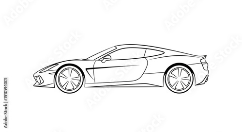 Black and White Sports Car Illustration.