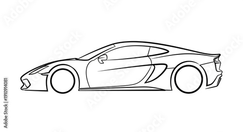 Black and White Sports Car Illustration.