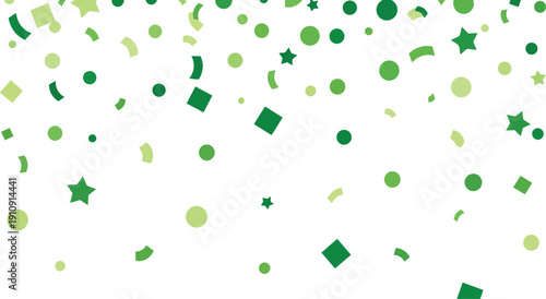 Green Confetti Shapes and Stars Falling.