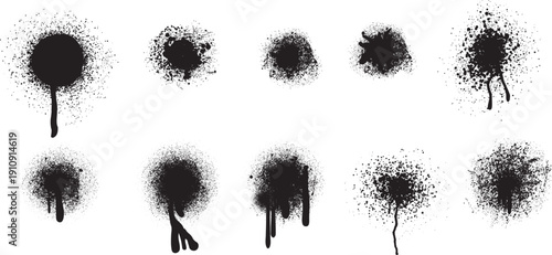 Set of Round Grunge Spray Tree Silhouette Elements Vector Illustration