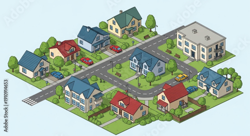 3D Neighborhood Houses and Buildings.