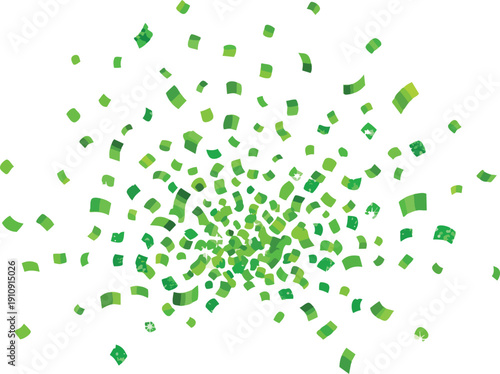 Green Confetti Pieces Exploding in Air.