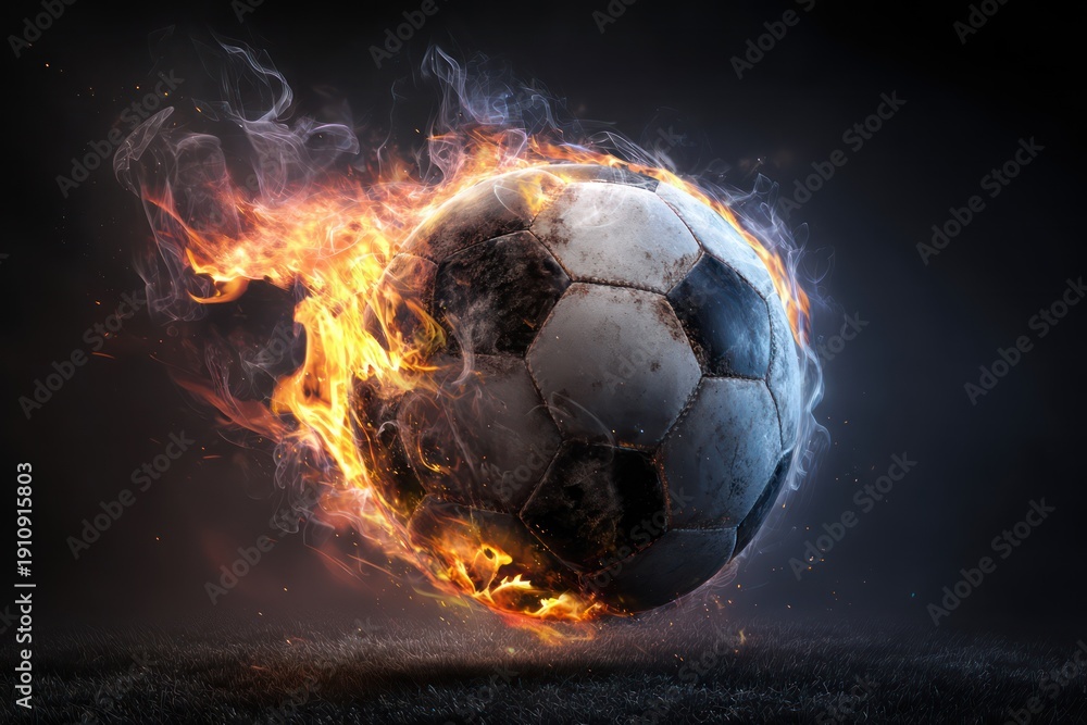 Fototapeta premium Fiery soccer ball igniting passion on field