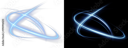 Blue Neon Light Trail Overlay with Glowing Abstract Wave Effect