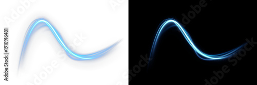 Blue Neon Light Waves Overlay with Glowing Abstract Motion Lines