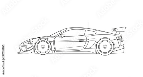 Black and White Sports Car Illustration.