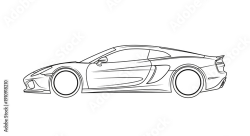 Black and White Sports Car Illustration.