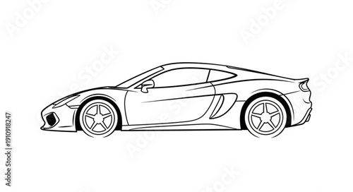 Black and White Sports Car Illustration.