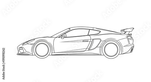 Black and White Sports Car Illustration.