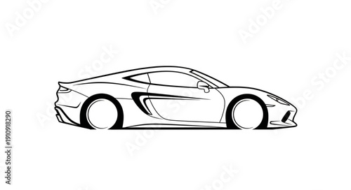 Black and White Sports Car Illustration.