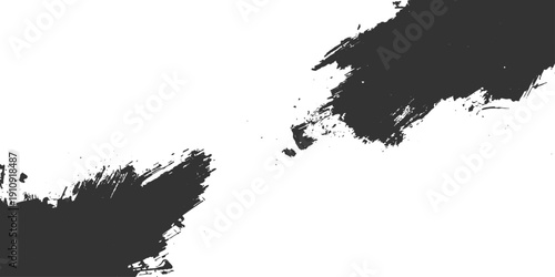A grunge vector illustration featuring black ink splats and splashes with dirty paint stains and liquid drip textures on a white paper background element