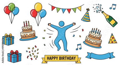 Birthday Celebration with Cakes and Balloons.