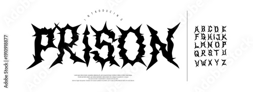 Prison Font is An extreme metal display font with sharp spiked shapes and aggressive style, perfect for band logos, posters, and dark branding.