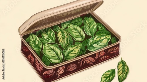 Video A box filled with lush green leaves, ideal for nature-themed designs