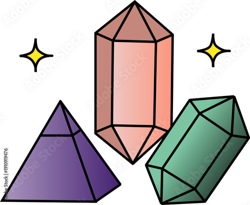 Magic crystals and pyramid vector icon for esoteric and mystic design