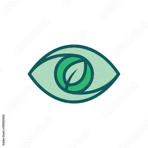 Abstract Eye with Green Leaf Logo, herbal and natural Eye care Brand Logo.