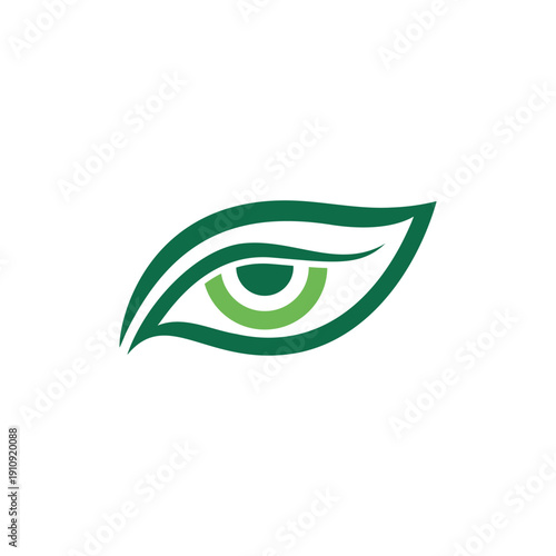 Green Eye and Leaf Silhouette Logo, Concept of Organic Vision and Nature Focus. Eye care Brand. 