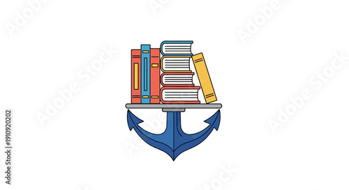 Stack of Books on Anchor Symbol.